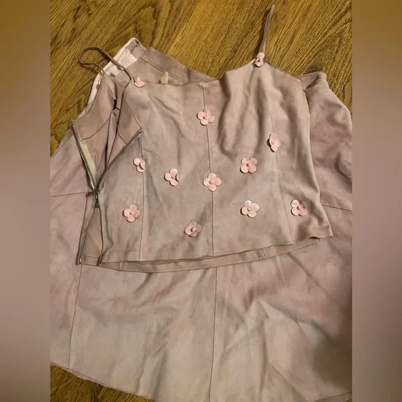 Luca luca silk 100% leather crop top floral & skirt 6 italian vtg 90s Coachella - Picture 4 of 16